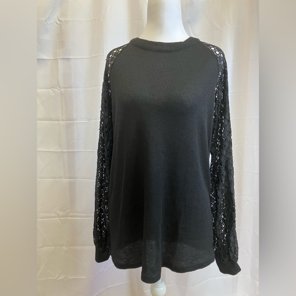 Black Long Sleeve Blouse with Lace Detail